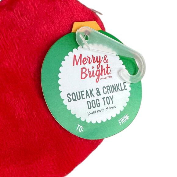 Merry & Bright Flattie Santa Squeak Crinkle Dog Toy Plush Shake Toss Christmas - Picture 4 of 4